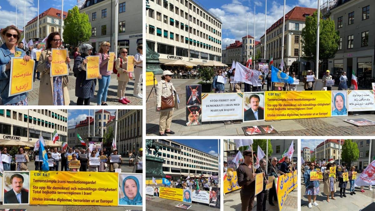 Gothenburg, Sweden—May 11, 2024: Freedom-loving Iranians and supporters of the People’s Mojahedin Organization of Iran (PMOI/MEK) organized a rally to express solidarity with the Iranian Revolution, while also protesting against the increasing wave of executions by the Iranian regime.