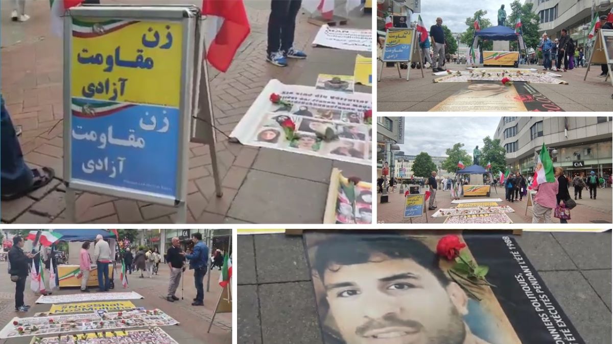 Hanover, Germany—May 3, 2024: Freedom-loving Iranians and supporters of the People’s Mojahedin Organization of Iran (PMOI/MEK) held an exhibition to express solidarity with the Iranian Revolution, while also protesting against the increasing wave of executions by the Iranian regime.