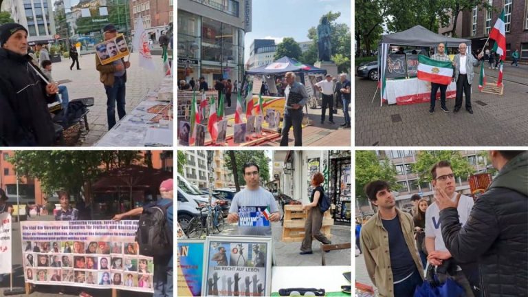 Germany—June 1, 2024: MEK Supporters Rallies and Exhibitions in Bremen, Hanover, Kassel, Bonn, Düsseldorf, Berlin, and Aachen in Solidarity With the Iranian Revolution.