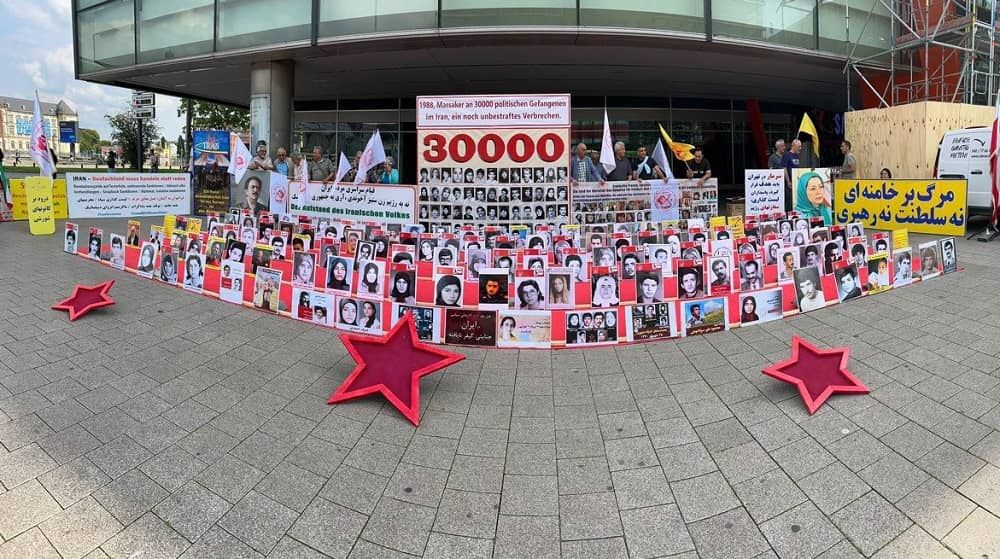 Hamburg, Germany—July 27, 2024: Rally and Photo Exhibition by MEK Supporters