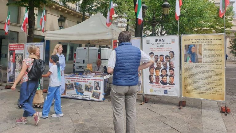 Exhibition in Paris by Iranian resistance supporters exposing human rights abuses and protesting executions by the mullahs' regime, held July 17-18, 2025. Photo from July 17.