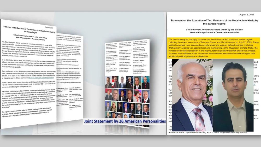 26 prominent US voices strongly condemn the Iranian regime's executions, including those of Behrouz Ehsani and Mehdi Hassani,