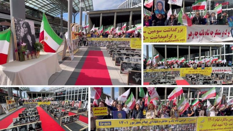 MEK supporters rally in Cologne on Sept 13, 2025, honoring the 2022 uprising and calling for freedom and democracy in Iran.