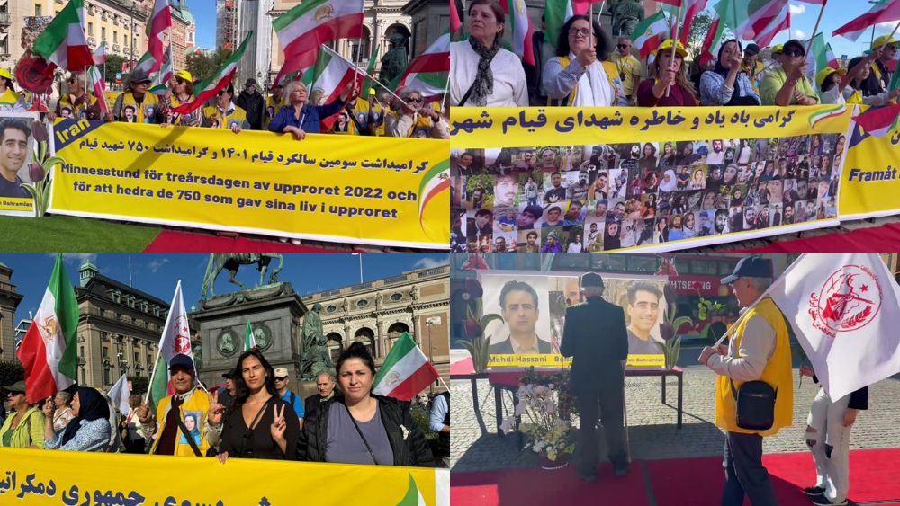 MEK supporters rally in Stockholm on Sept 13, 2025, honoring the 2022 uprising and calling for freedom and democracy in Iran.