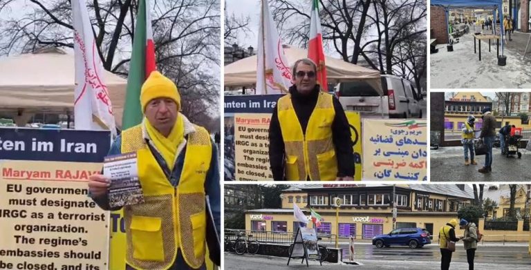 Supporters of the Iranian Resistance in Berlin honor the martyrs of Iran’s uprising and call for the February 7 demonstration.