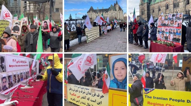 Freedom-loving Iranians brave subzero temperatures in Ottawa, Toronto, and Vancouver to rally for Iran's uprising, holding martyrs' photos and anti-dictatorship banners.