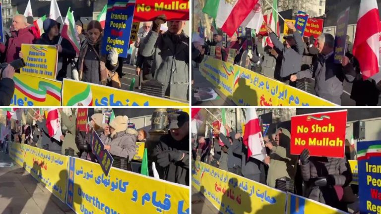 London, Jan 14, 2026 — Iranians rally at Downing Street supporting the nationwide uprising in Iran and condemning the mass killing of protesters.