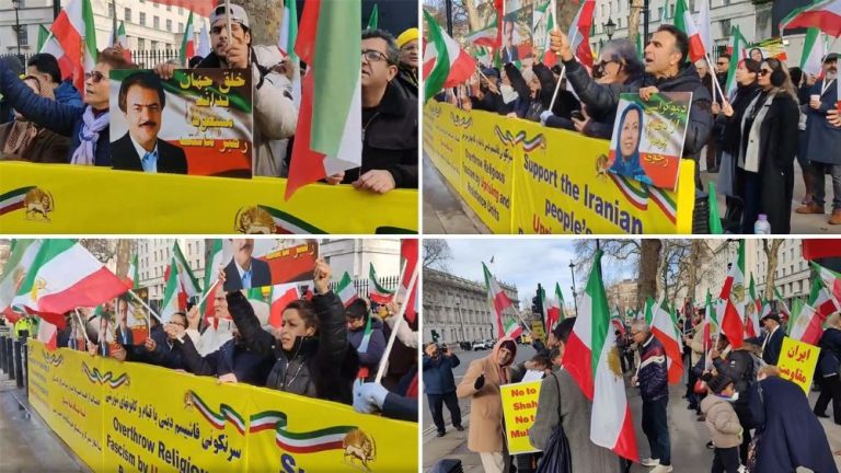 Iranian Resistance supporters gather outside the UK Prime Minister’s Office in London, standing with the Iran uprising and calling for a free republic - Jan 24, 2026