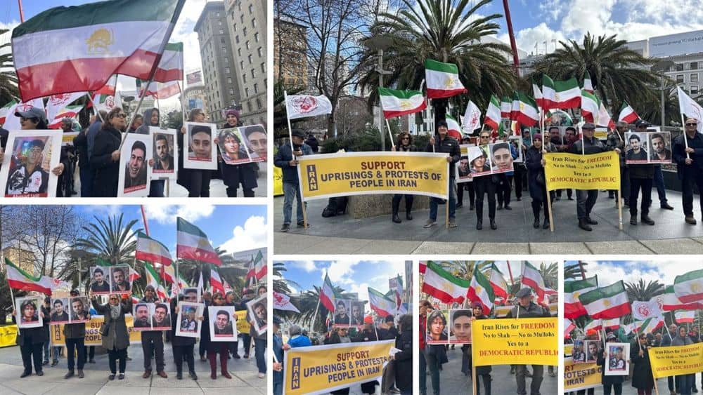 Iranian Americans in San Francisco rally for Iran’s freedom, calling for a democratic republic.