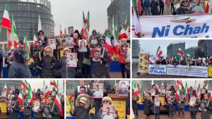 Supporters of the Iranian Resistance rally outside the European Parliament in Strasbourg, standing in solidarity with Iran’s nationwide uprising.