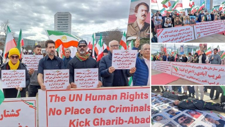 "Iranian Resistance supporters rally at UN in Geneva, condemning the mullahs’ regime and its representative while backing Iran’s nationwide uprising."