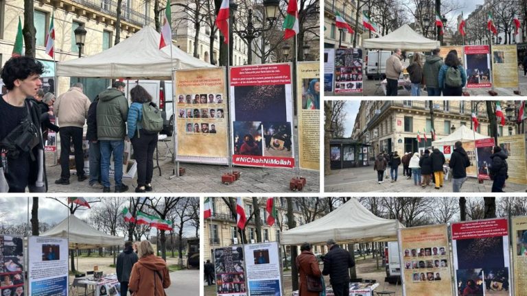 PMOI supporters in Paris rally for Iran’s uprising and democratic rights.