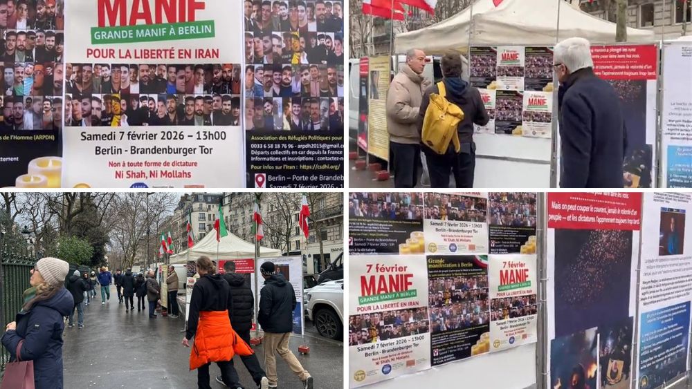 Paris, February 5, 2026 – PMOI supporters stand with Iran’s uprising and call for the Feb 7 Berlin Free Iran demo.