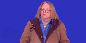 Sabine Leutheusser-Schnarrenberger speaking at the Free Iran rally in Berlin, February 7, 2026.