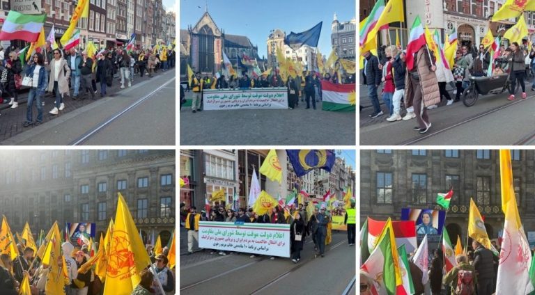 Supporters of the Iranian Resistance gather in Amsterdam’s Dam Square, calling for a democratic republic in Iran.