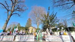Supporters of the Iranian Resistance rally outside the Iranian regime’s embassy in Berlin, expressing support for the NCRI Provisional Government.