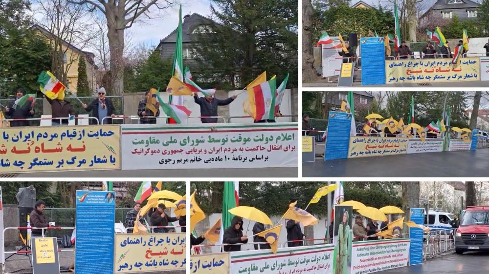 Supporters of the Iranian Resistance rally in Berlin, calling for regime change and backing the NCRI’s provisional government.