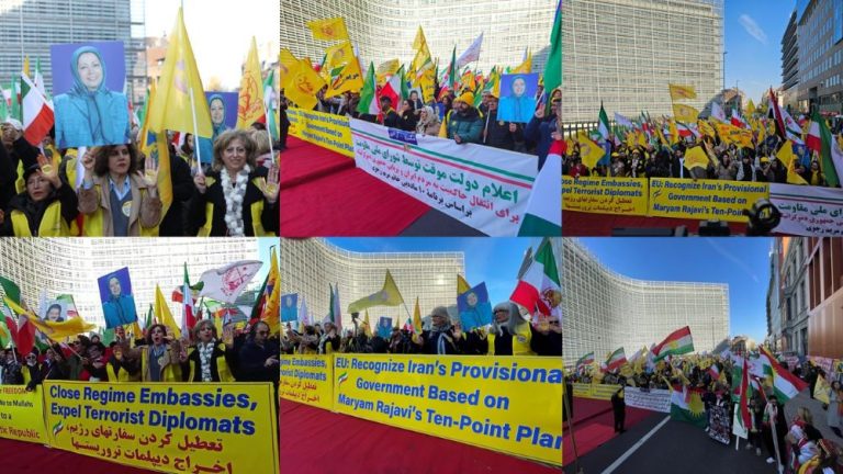 Iranians rally in Brussels urging EU recognition of the NCRI provisional government and a democratic future for Iran.