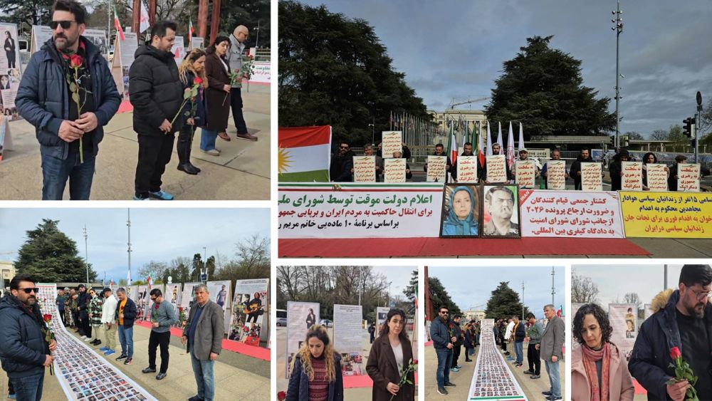 Iranian Resistance supporters in Geneva condemn the regime’s crimes and call for a democratic republic in Iran.