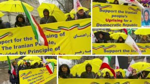 MEK supporters rally in London, expressing support for the NCRI Provisional Government.