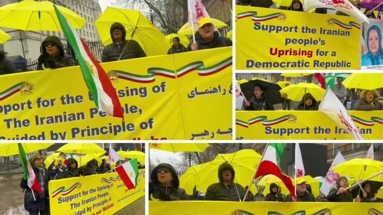 MEK supporters rally in London, expressing support for the NCRI Provisional Government.