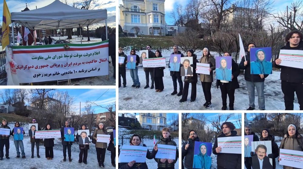 Oslo rally on March 1, 2026—MEK supporters gathered at Iran’s regime embassy, backing the NCRI Provisional Government after Khamenei’s death.