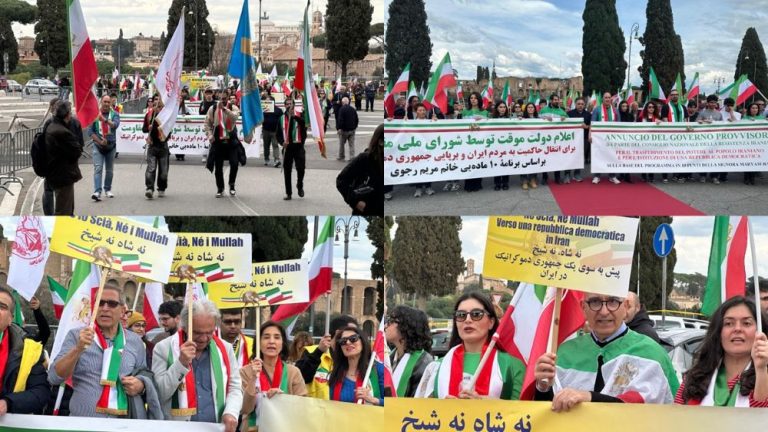 Rome, Italy — March 15, 2026: Supporters of the Iranian Resistance rally to support the NCRI provisional government and call for a democratic republic in Iran.