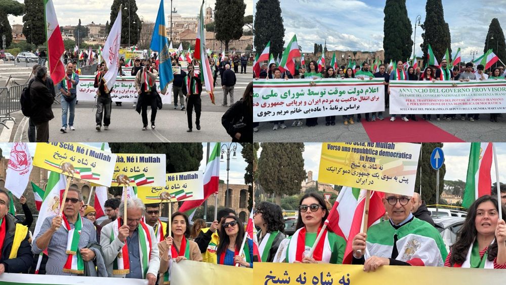 Rome, Italy — March 15, 2026: Supporters of the Iranian Resistance rally to support the NCRI provisional government and call for a democratic republic in Iran.