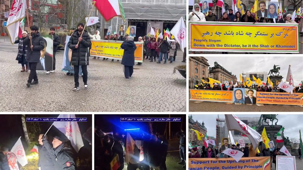 Two rallies in Stockholm on March 1, 2026—MEK supporters first gathered at Iran’s embassy, then at Sweden’s MFA—backing the NCRI Provisional Government after Khamenei’s death.