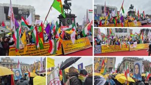 Freedom-loving Iranians rally in Stockholm on March 14, 2026, supporting a democratic republic in Iran.