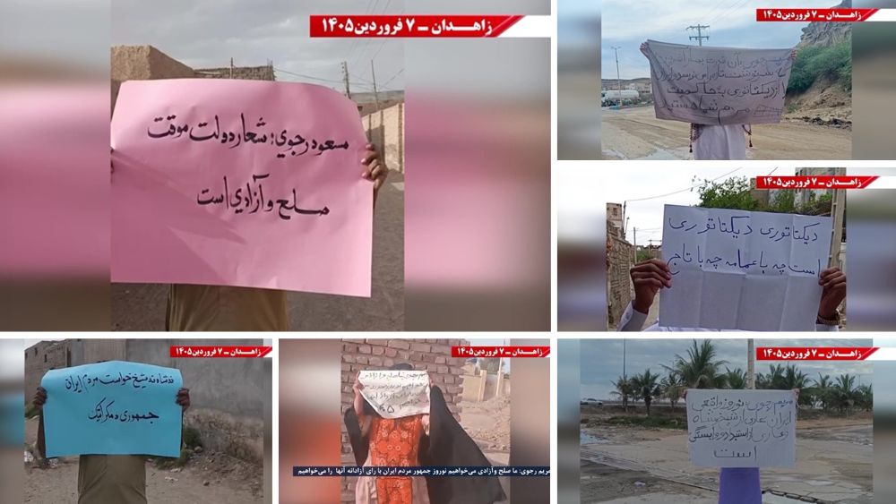 MEK Resistance Units in Zahedan display banners supporting freedom and the NCRI’s provisional government during Nowruz activities.