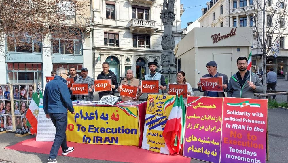 Supporters in Zurich rally in solidarity with Iran’s “No to Execution Tuesdays,” demanding an end to executions and freedom for prisoners.