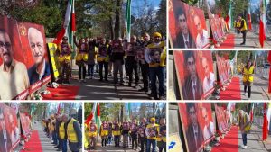 Supporters of the Iranian Resistance lay flowers for executed PMOI political prisoners during a rally in Berlin.