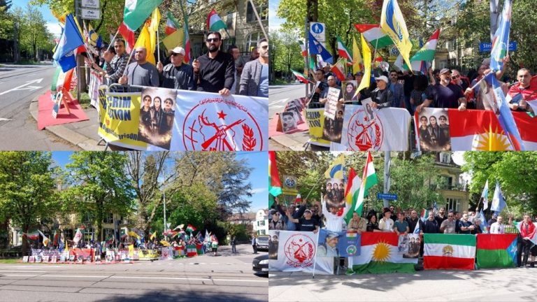 Bern rally condemning IRGC attacks on Iranian Kurdish parties and executions of political prisoners.