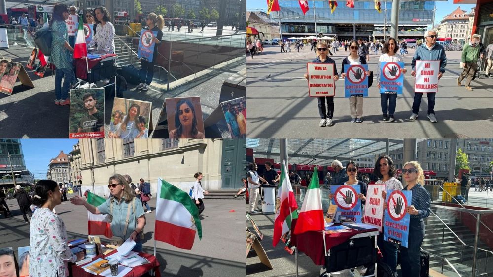 Bern, April 23, 2026 — MEK supporters held a book stall and photo exhibition to protest executions of political prisoners in Iran.