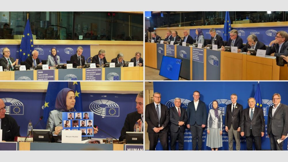 Mrs. Rajavi addresses a conference at the European Parliament in Brussels on April 22, 2026, calling for action against executions in Iran and supporting democratic change.
