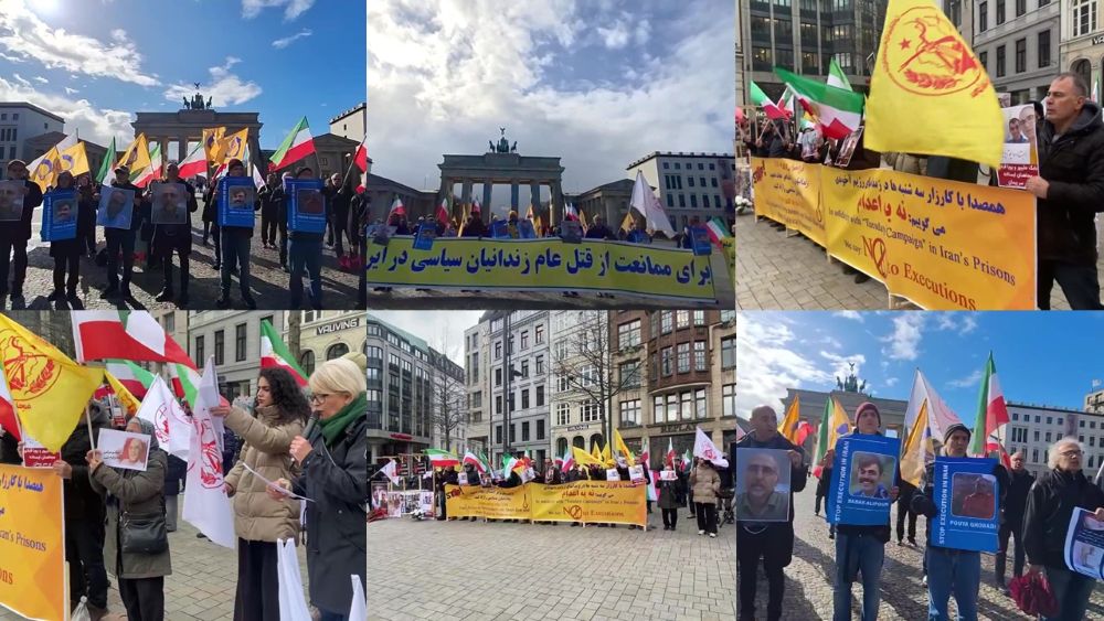 March 31, 2026 — MEK supporters rally in Berlin (Brandenburg Gate) and Hamburg against executions of political prisoners.