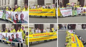 London – Supporters of the Iranian Resistance rally to condemn executions in Iran, urging the UK to take decisive action.