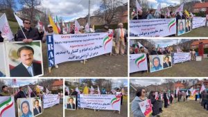 Oslo, April 11, 2026 — Iranian Resistance supporters protest outside the Iranian regime’s embassy against executions and in support of human rights and a democratic republic in Iran.