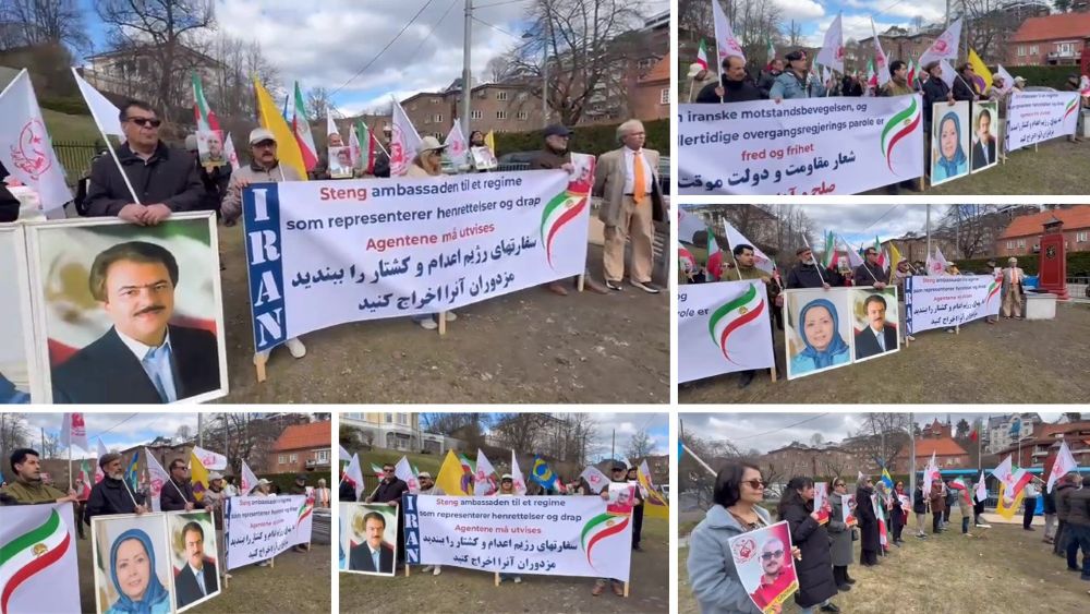 Oslo, April 11, 2026 — Iranian Resistance supporters protest outside the Iranian regime’s embassy against executions and in support of human rights and a democratic republic in Iran.