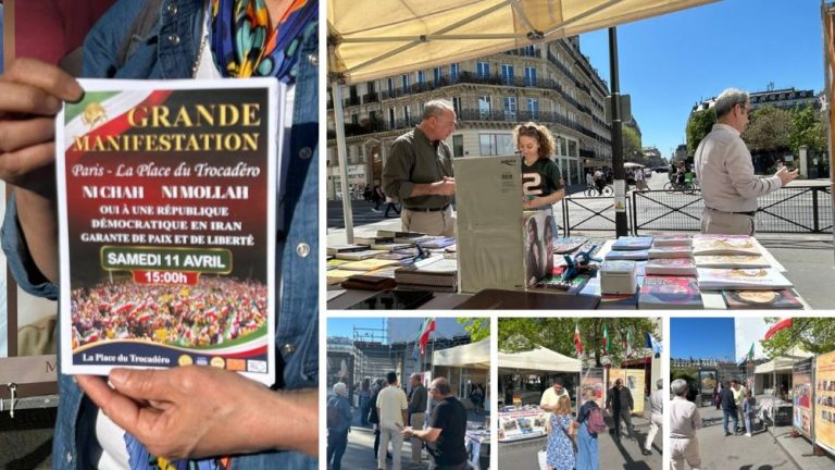 Paris book stall & martyrs' photo exhibit by PMOI/MEK supporters reject Shah and mullah rule.