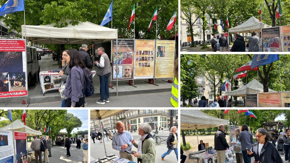 Paris, April 14–15, 2026: Supporters of the MEK hold a book stall and exhibition condemning executions and calling for a democratic Iran.