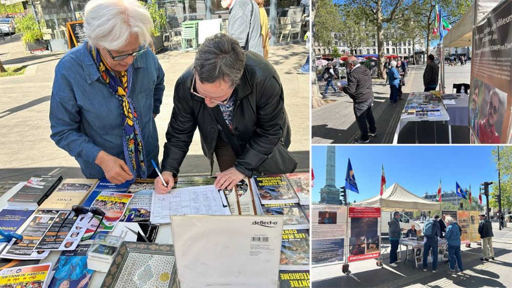 Photo exhibition in Paris honoring executed PMOI political prisoners and victims of the 2026 Iran protests.