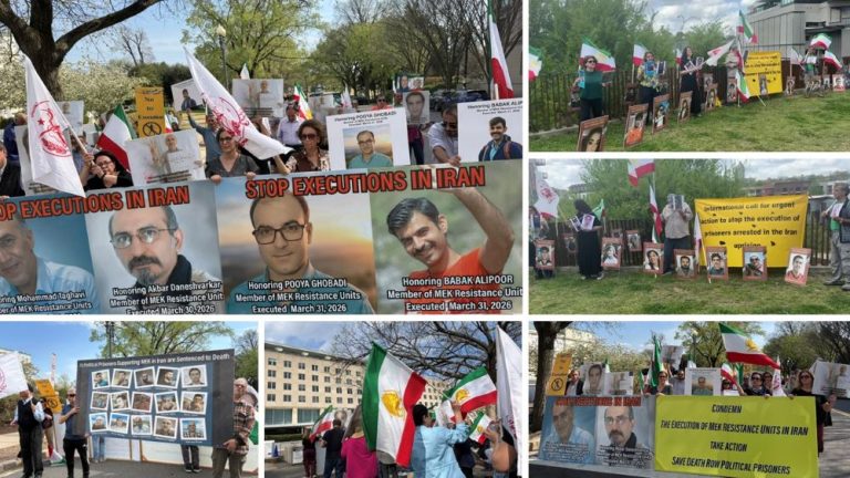 March 31, 2026 — Protests in Washington, D.C. and Georgia condemn executions of MEK political prisoners and call for global action.