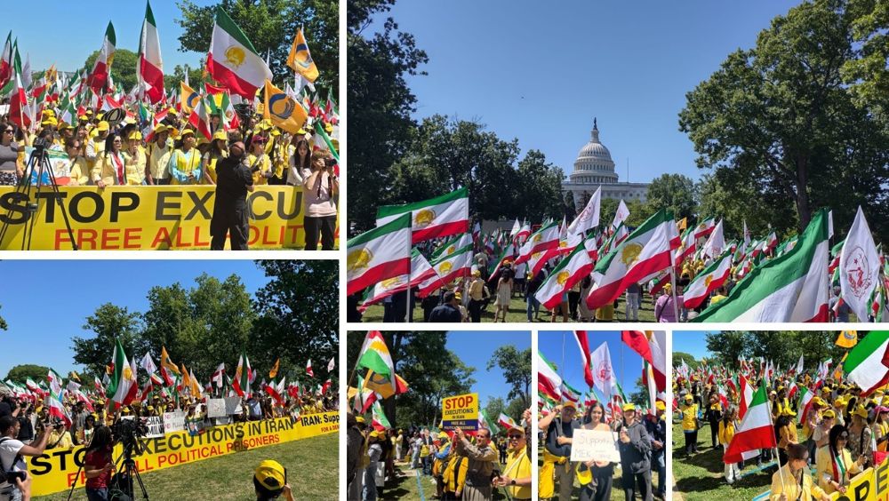 Thousands of Iranians and supporters gather in Washington, D.C. for a Free Iran rally calling to stop executions and support a democratic republic.