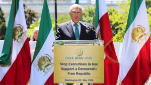 General Wesley Clark speaks at the Washington Free Iran Rally, calling for organized resistance in support of freedom in Iran.