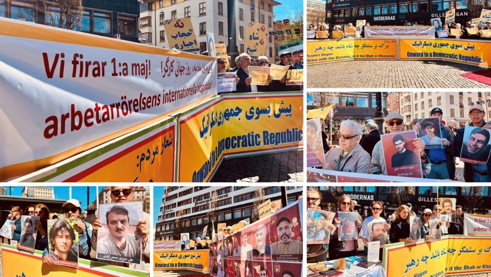 Iran Resistance supporters rally in Gothenburg on May Day, condemning executions in Iran and calling for a democratic republic.