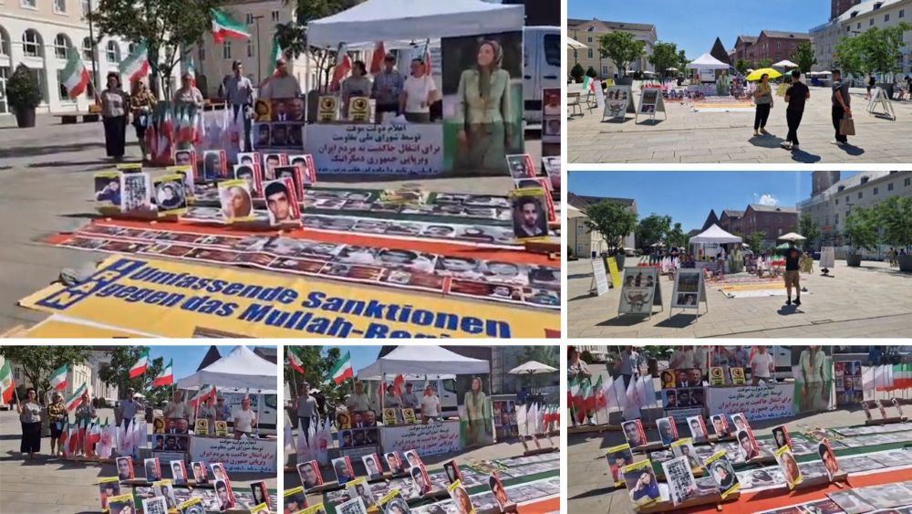 MEK supporters hold an exhibition in Karlsruhe protesting executions in Iran.