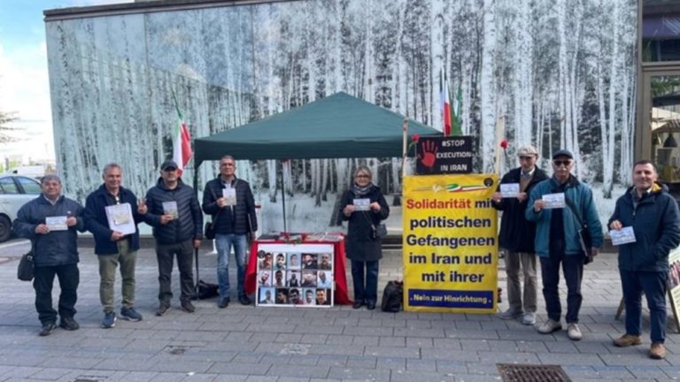 Kiel, Germany — May 13, 2026: MEK supporters protest executions in Iran, calling for a democratic republic.