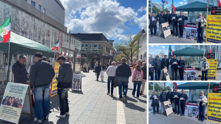 Kiel, Germany — May 9, 2026: MEK supporters held a book stall to protest executions in Iran and call for a democratic republic.
